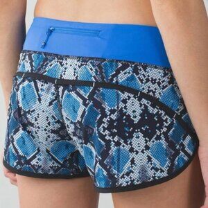 Lululemon Run Speed Short 4-way Stretch Mini Ziggy Snake Caspian Blue Size 6